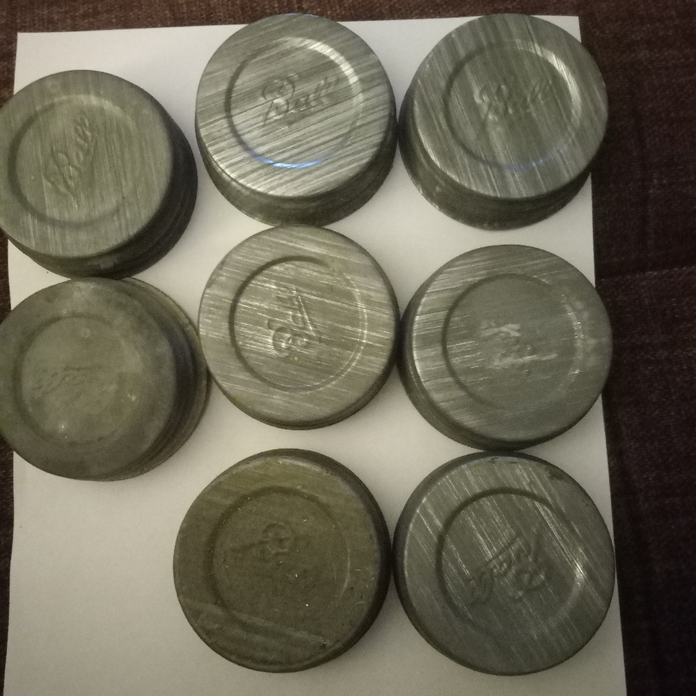 Lot of 8- Ball Antique ZINC LIDS Mason Canning Jar Porcelain Old.